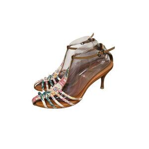 Cindy Says Couture Womens 10 T Strap Palm Floral Print Heels Pumps Shoes Strappy